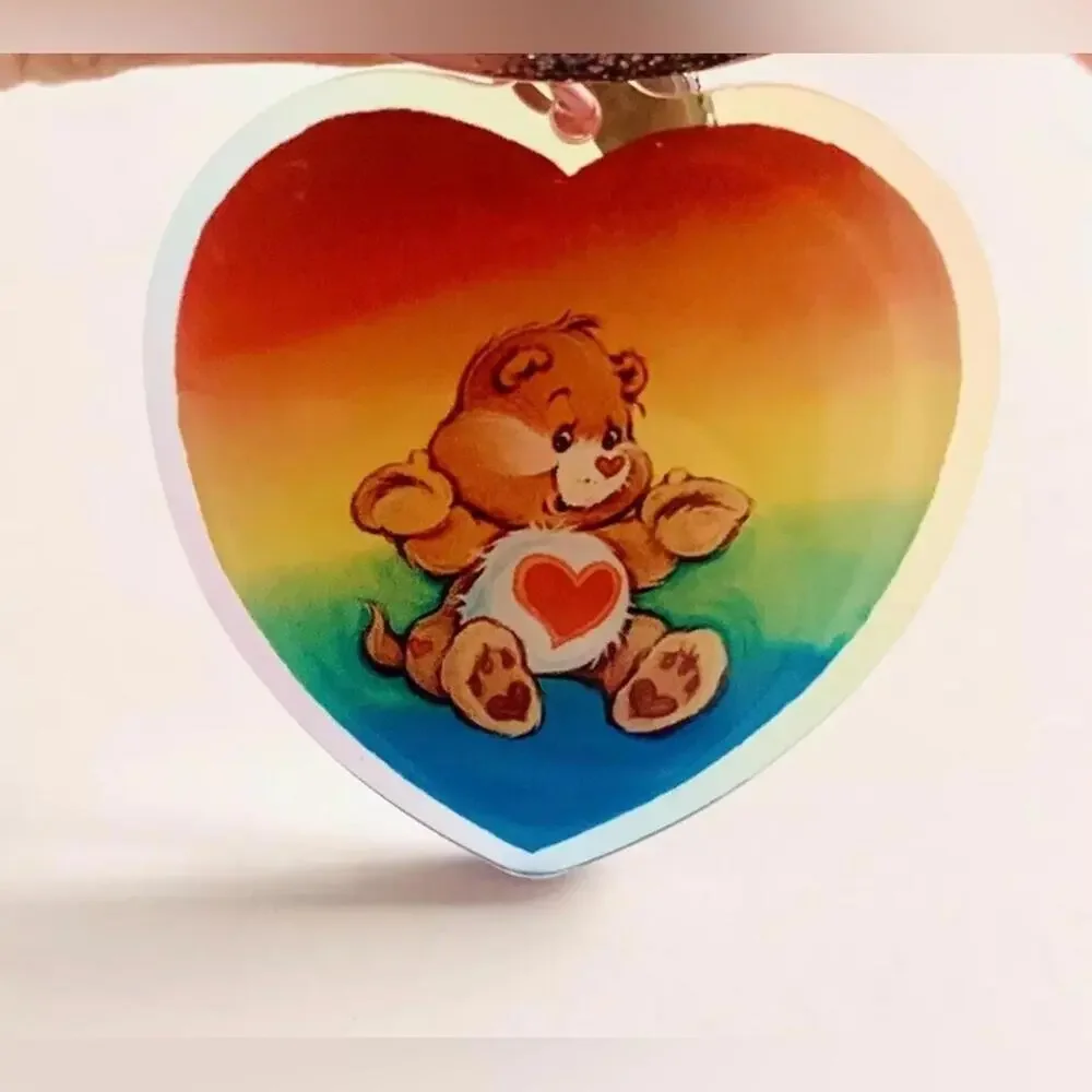 Care Bears Bag Charm Tenderheart, Rainbow Heart Dual Side Keychain Key Holder